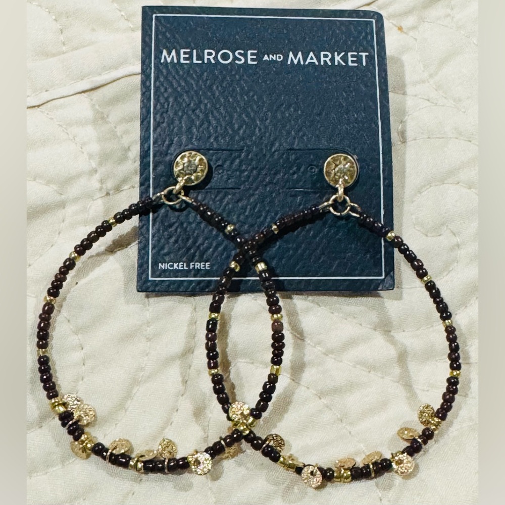 NWT Gorgeous Melrose and Market Purple/Gold Pierced Beaded Hoop Earrings